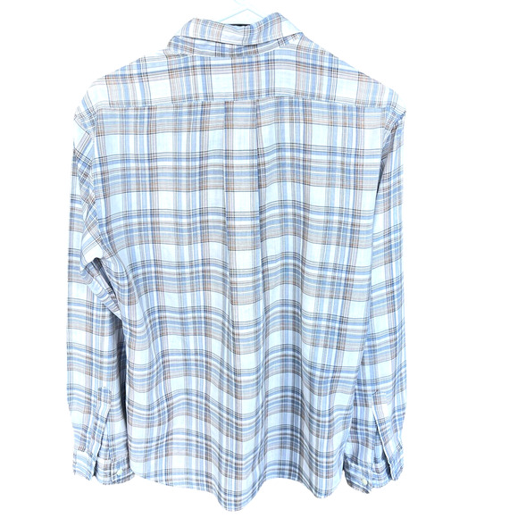 Back Bay Rowing Co. Shirt Mens Large Plaid Button Up Long Sleeve Blue Brown - Picture 2 of 10